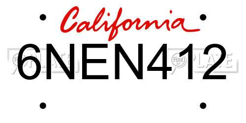6NEN412 California License Plate