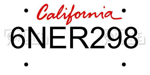 6NER298 California License Plate