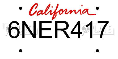 6NER417 California License Plate