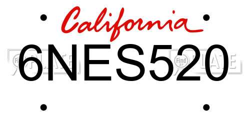 6NES520 California License Plate