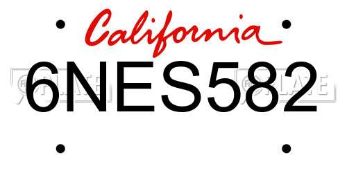 6NES582 California License Plate