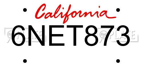 6NET873 California License Plate