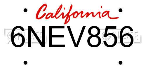 6NEV856 California License Plate