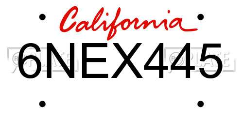 6NEX445 California License Plate