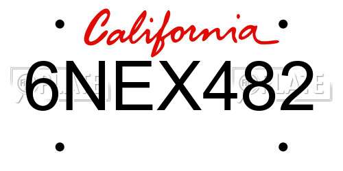 6NEX482 California License Plate
