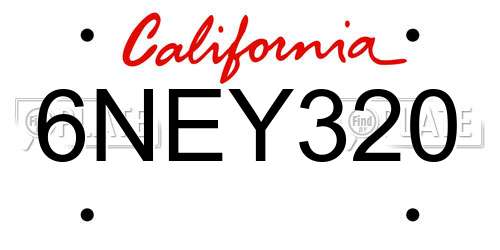 6NEY320 California License Plate