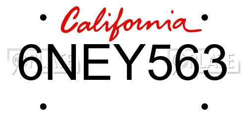 6NEY563 California License Plate