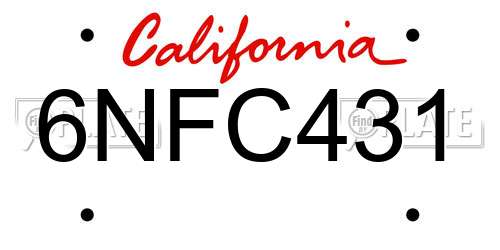 6NFC431 California License Plate