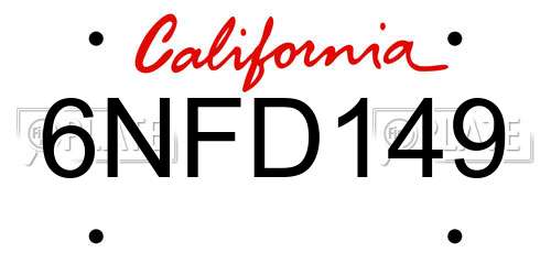 6NFD149 California License Plate