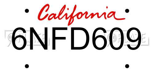 6NFD609 California License Plate