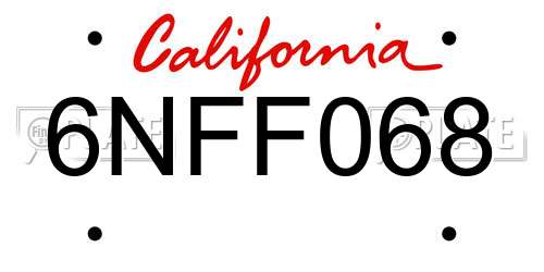 6NFF068 California License Plate