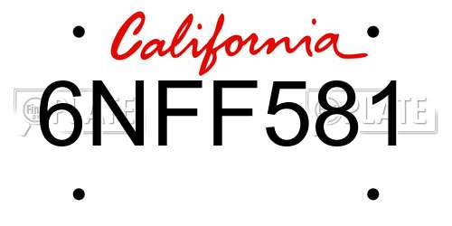 6NFF581 California License Plate