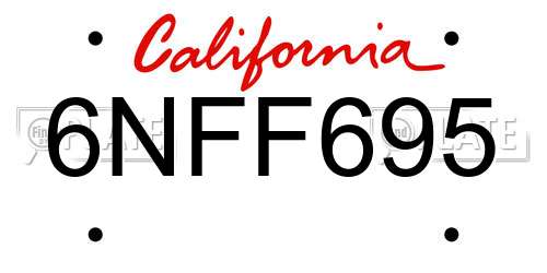 6NFF695 California License Plate
