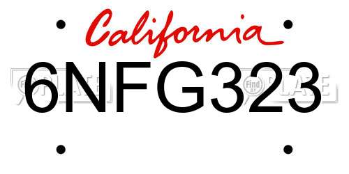 6NFG323 California License Plate