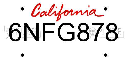 6NFG878 California License Plate