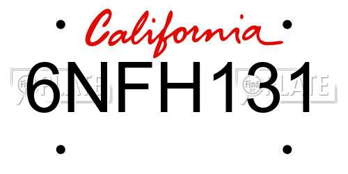 6NFH131 California License Plate