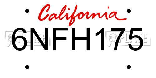 6NFH175 California License Plate