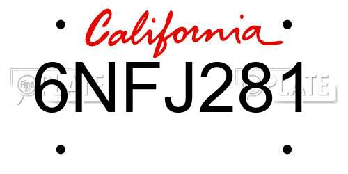 6NFJ281 California License Plate