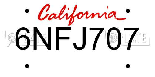6NFJ707 California License Plate