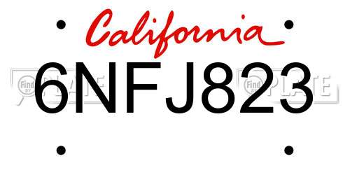 6NFJ823 California License Plate