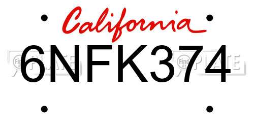 6NFK374 California License Plate