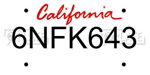 6NFK643 California License Plate