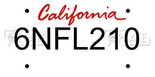 6NFL210 California License Plate