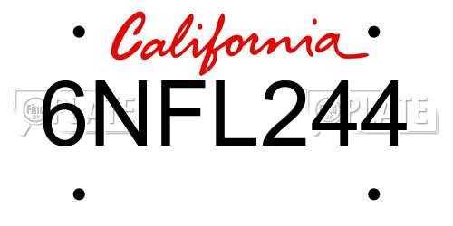 6NFL244 California License Plate