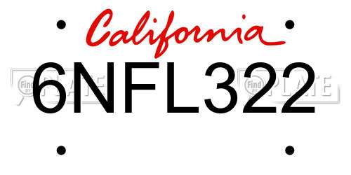 6NFL322 California License Plate
