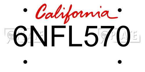6NFL570 California License Plate