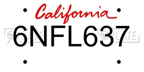 6NFL637 California License Plate