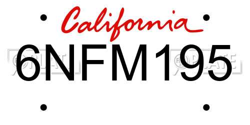6NFM195 California License Plate
