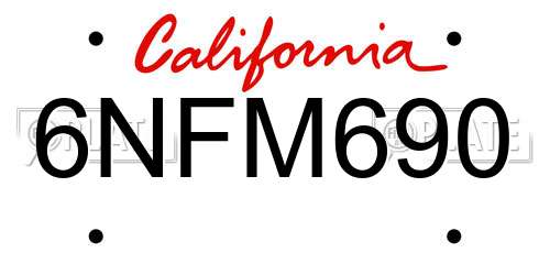6NFM690 California License Plate