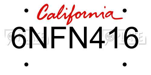 6NFN416 California License Plate