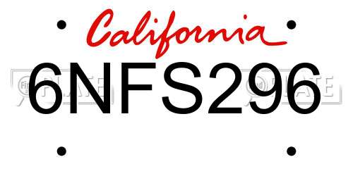 6NFS296 California License Plate