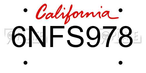 6NFS978 California License Plate