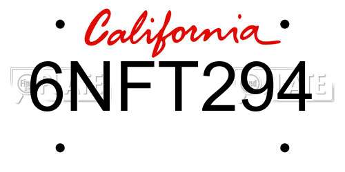 6NFT294 California License Plate