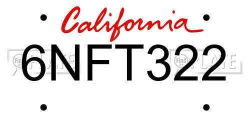 6NFT322 California License Plate