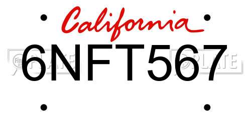 6NFT567 California License Plate