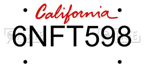 6NFT598 California License Plate