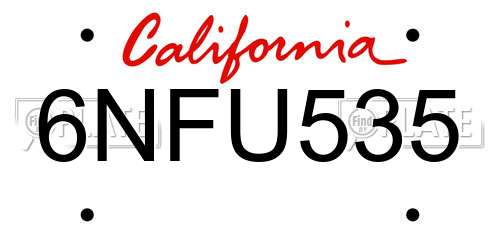 6NFU535 California License Plate