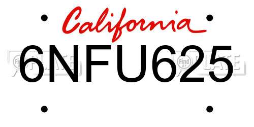 6NFU625 California License Plate