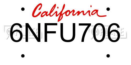 6NFU706 California License Plate