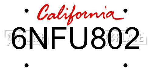 6NFU802 California License Plate