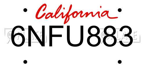 6NFU883 California License Plate