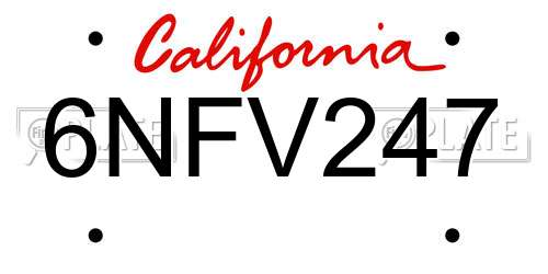 6NFV247 California License Plate