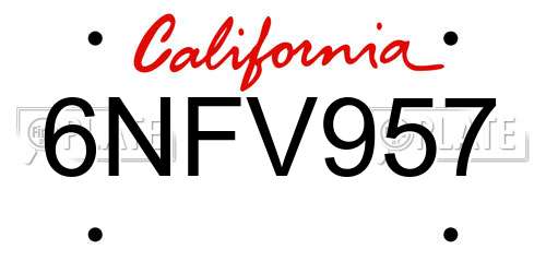 6NFV957 California License Plate