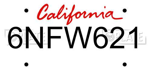 6NFW621 California License Plate