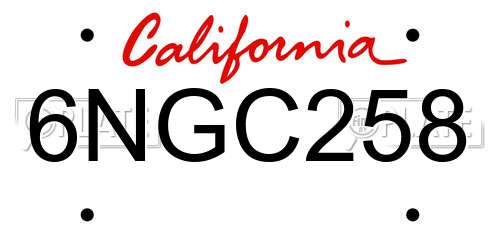 6NGC258 California License Plate