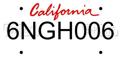 6NGH006 California License Plate